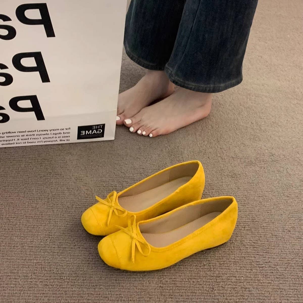 Yellow Ballet Flats with Wedge and Soft Sole_CWSHF0059