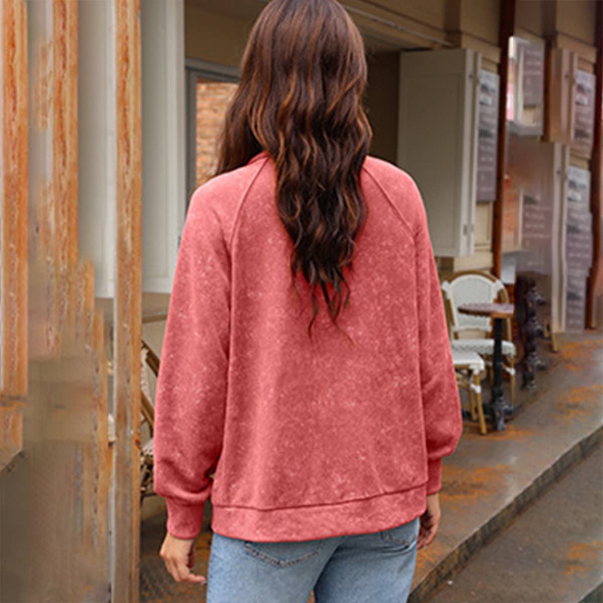 Vintage washed woolen coat with folded collar