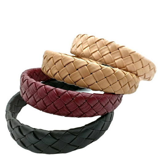 Elegant Solid PU Woven Diamond Headband