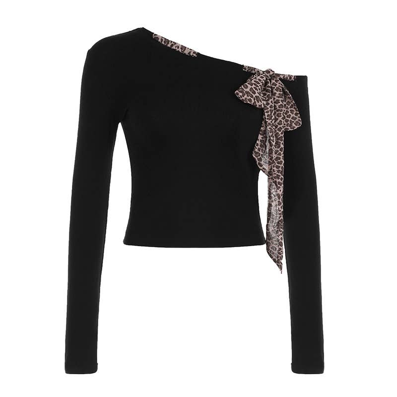 LEOPARD-PRINT LACE-UP WITH DIAGONAL SHOULDER BASE