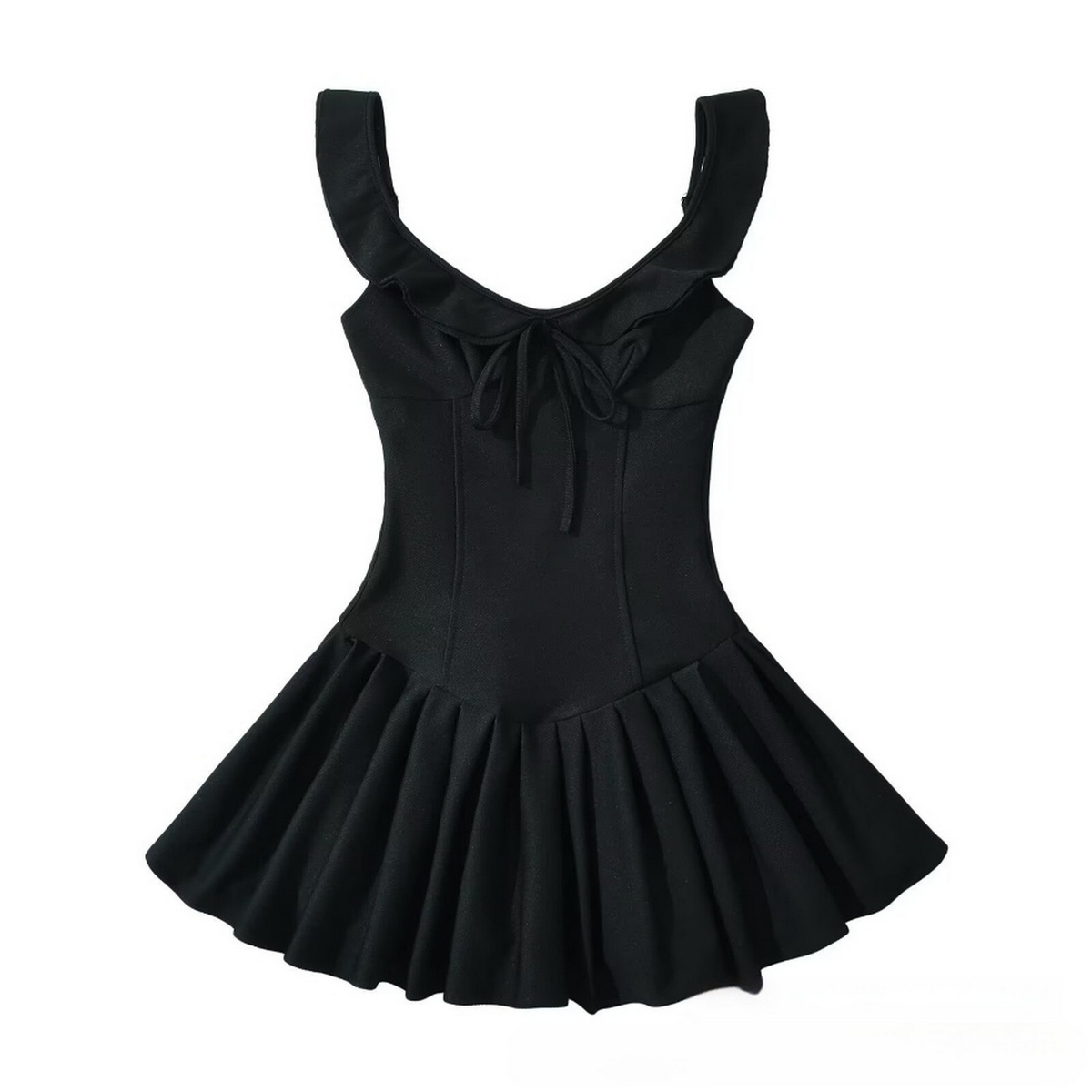 Ruffle Trim Knit Dress - French Fit & Flare Style