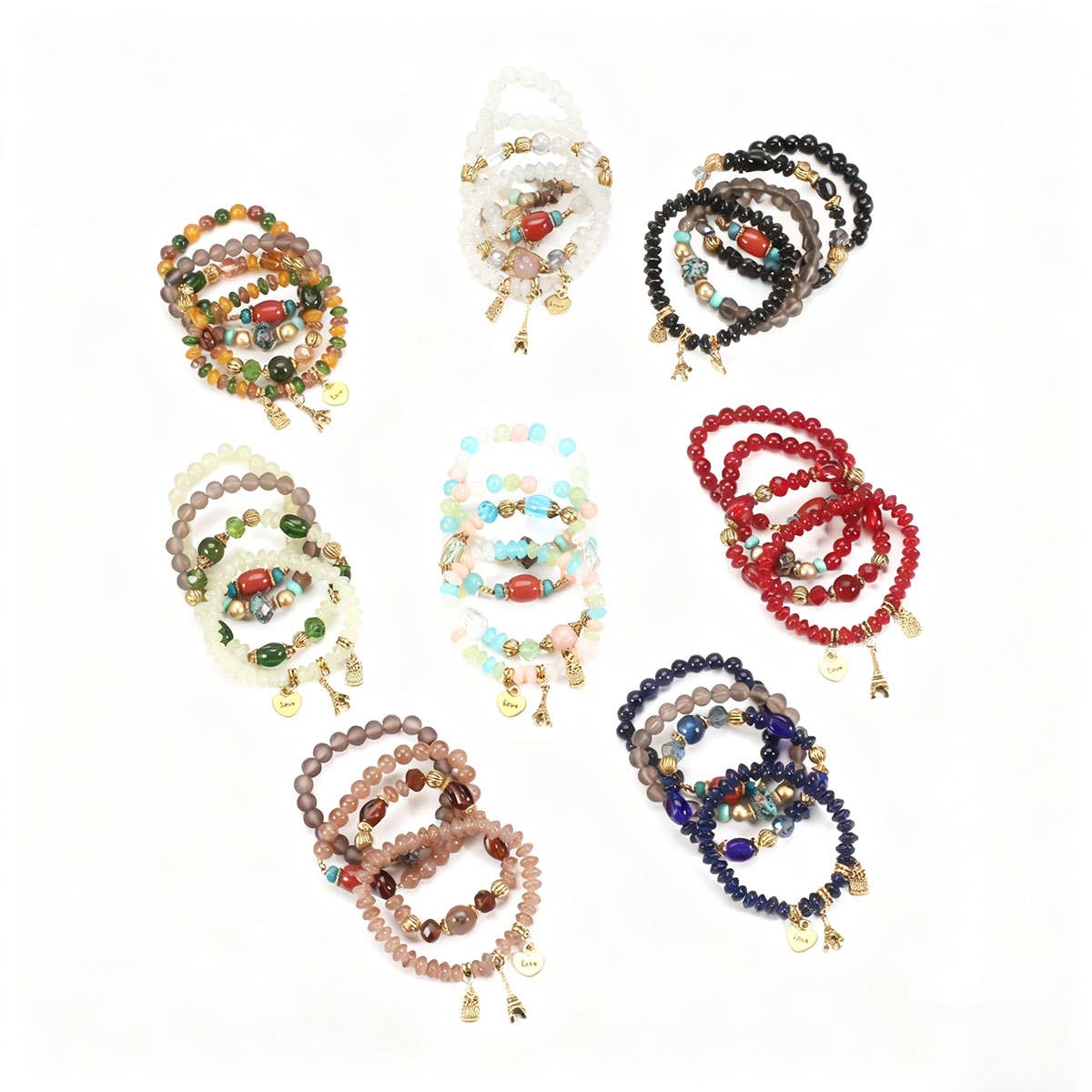 CWAJE05705_BOHO MULTI LAYER BEADED OWL EIFFEL BRACELET