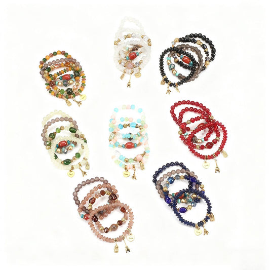 CWAJE05705_BOHO MULTI LAYER BEADED OWL EIFFEL BRACELET