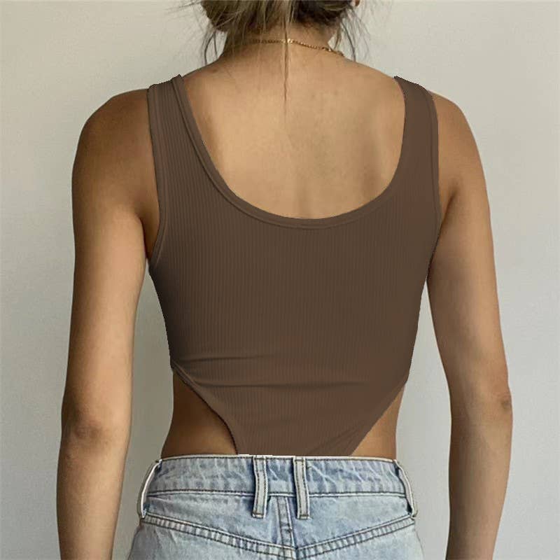 Slim-fit cotton tank top with high slit jumpsuit