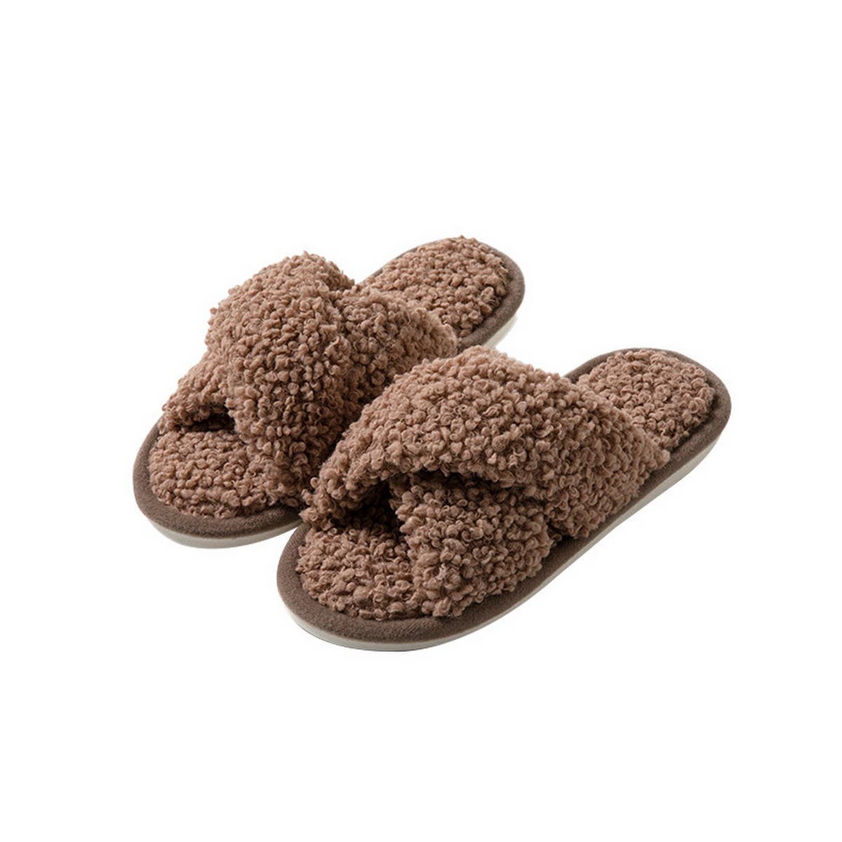 FURRY CROSS STRAP COTTON SLIPPERS