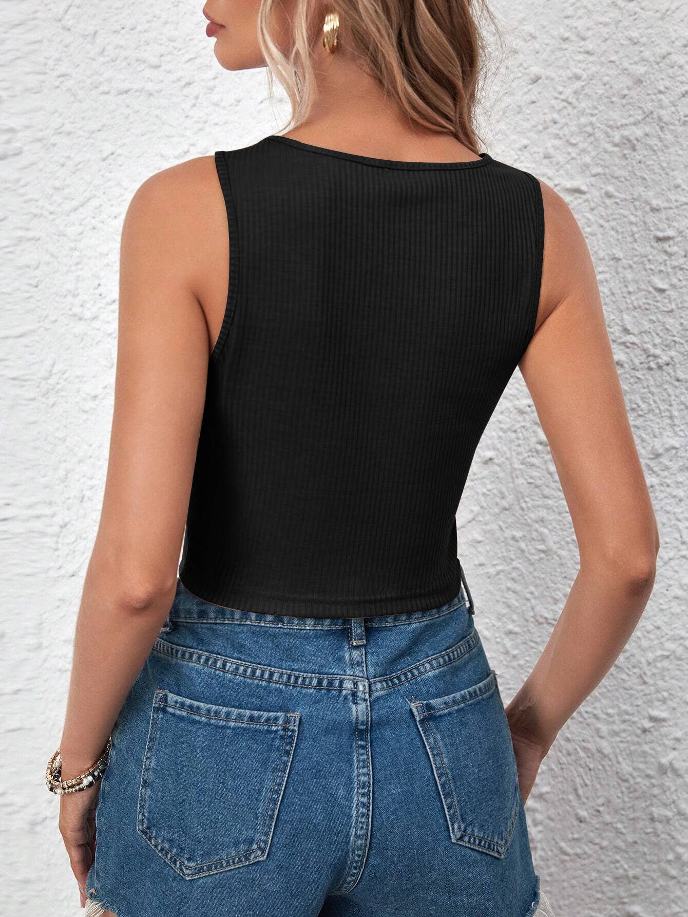 Sexy umbilical solid-color sleeveless vest