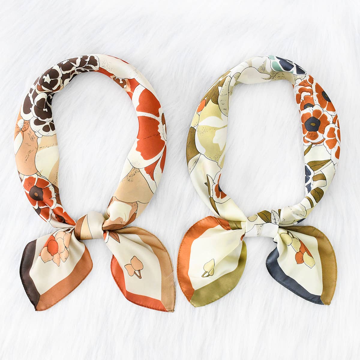 Elegant Floral Satin Scarf for Work & Sun Protecti