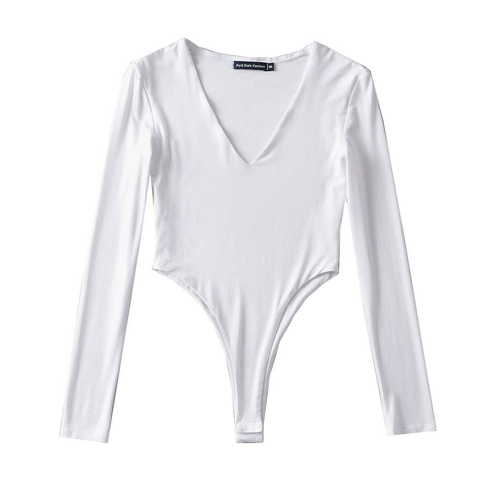 Tight deep V-neck long-sleeved one-piece Top