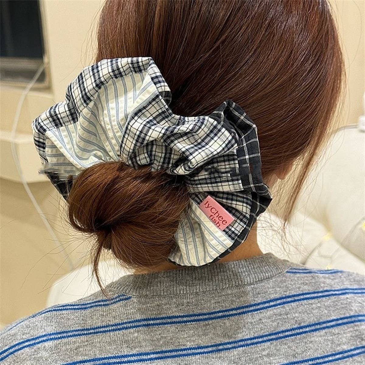 Plaid Patchwork Scrunchie for Stylish Updos_CWAHA5511