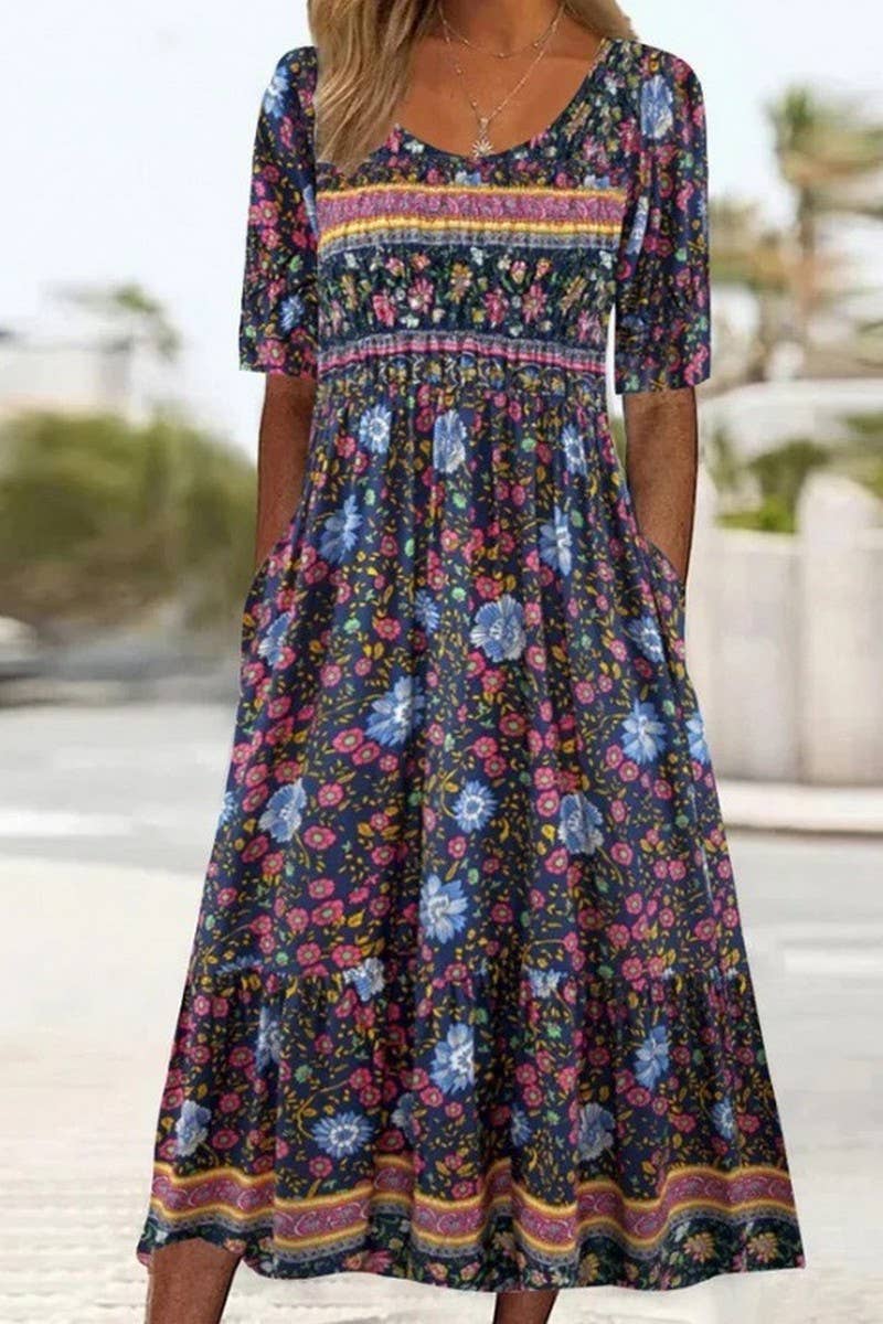 CWDMD5716_SUMMER NEW ROUND NECK SHORT SLEEVE DRESS