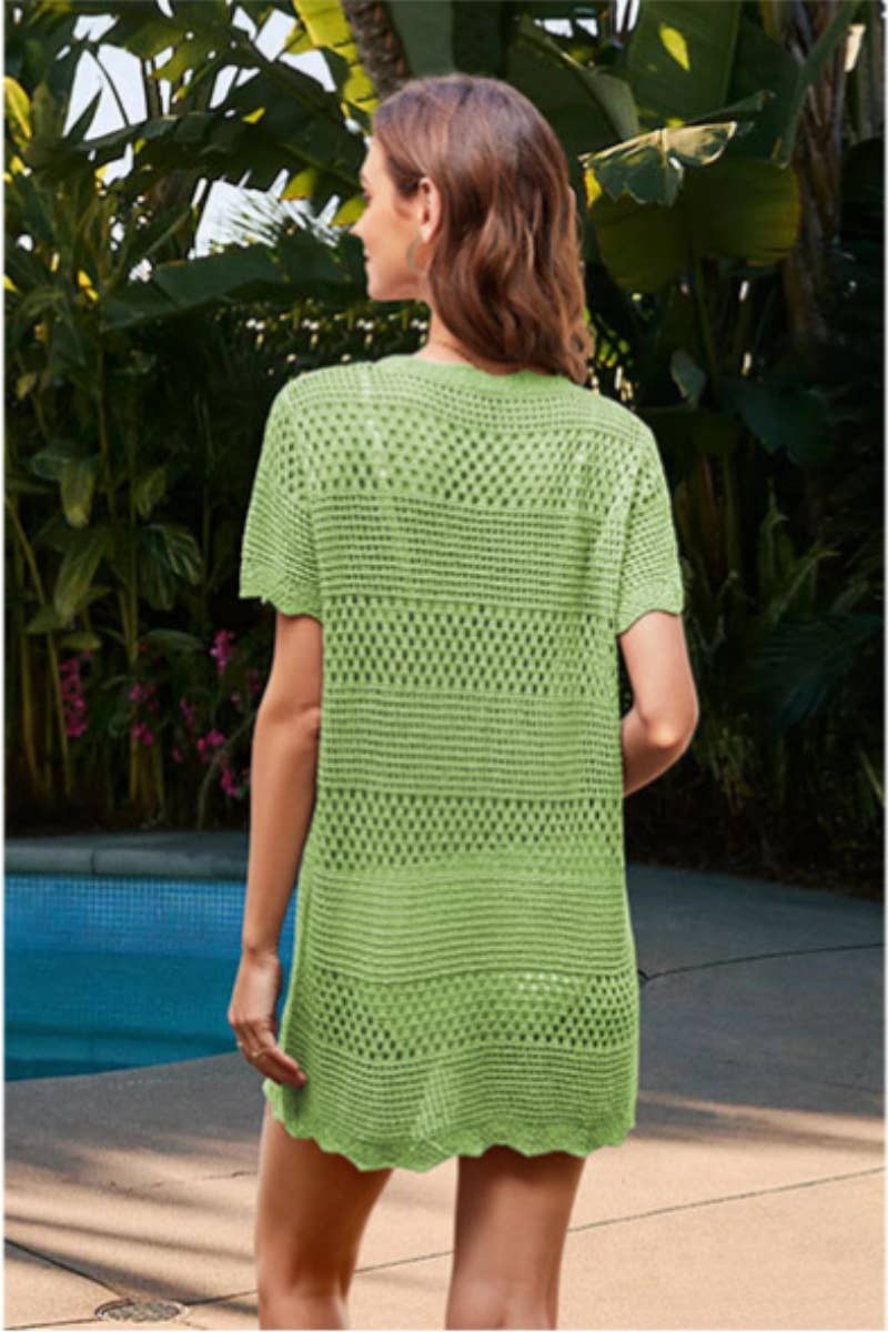 CWDSD4610_CROCHET HOLLOWED-OUT SMOCK KNIT DRESS SHORT