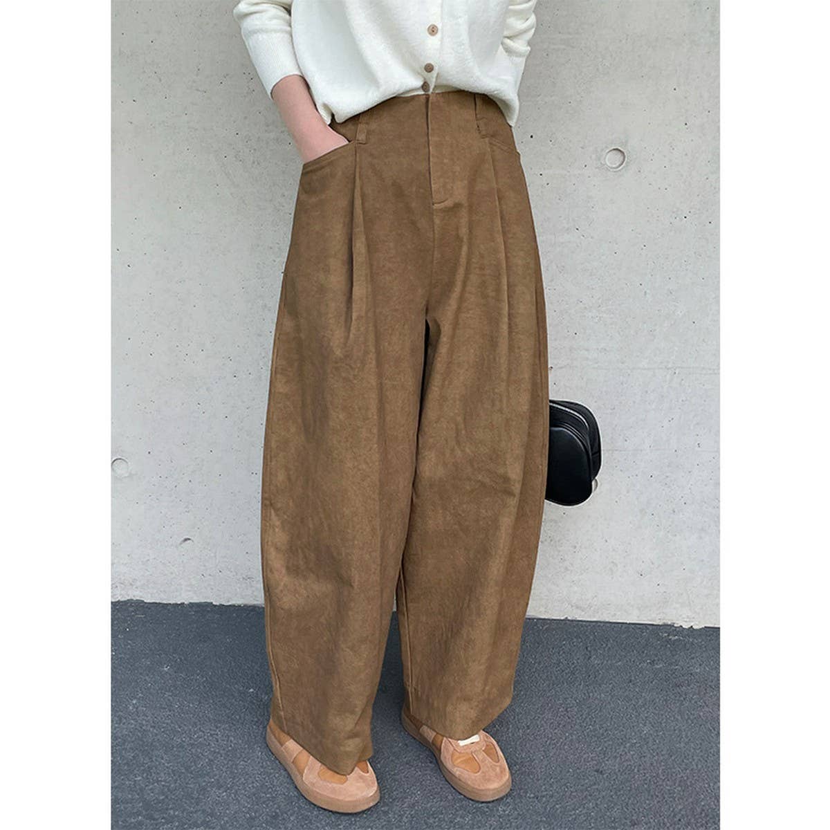 Cotton retro high-waisted loose-fitting slacks