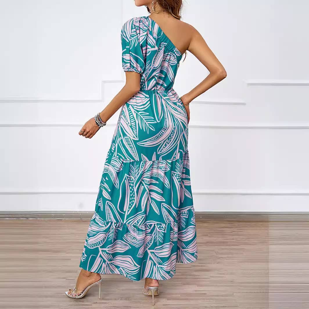 PRINTED BOHO DRESS WITH SLOPING NECK