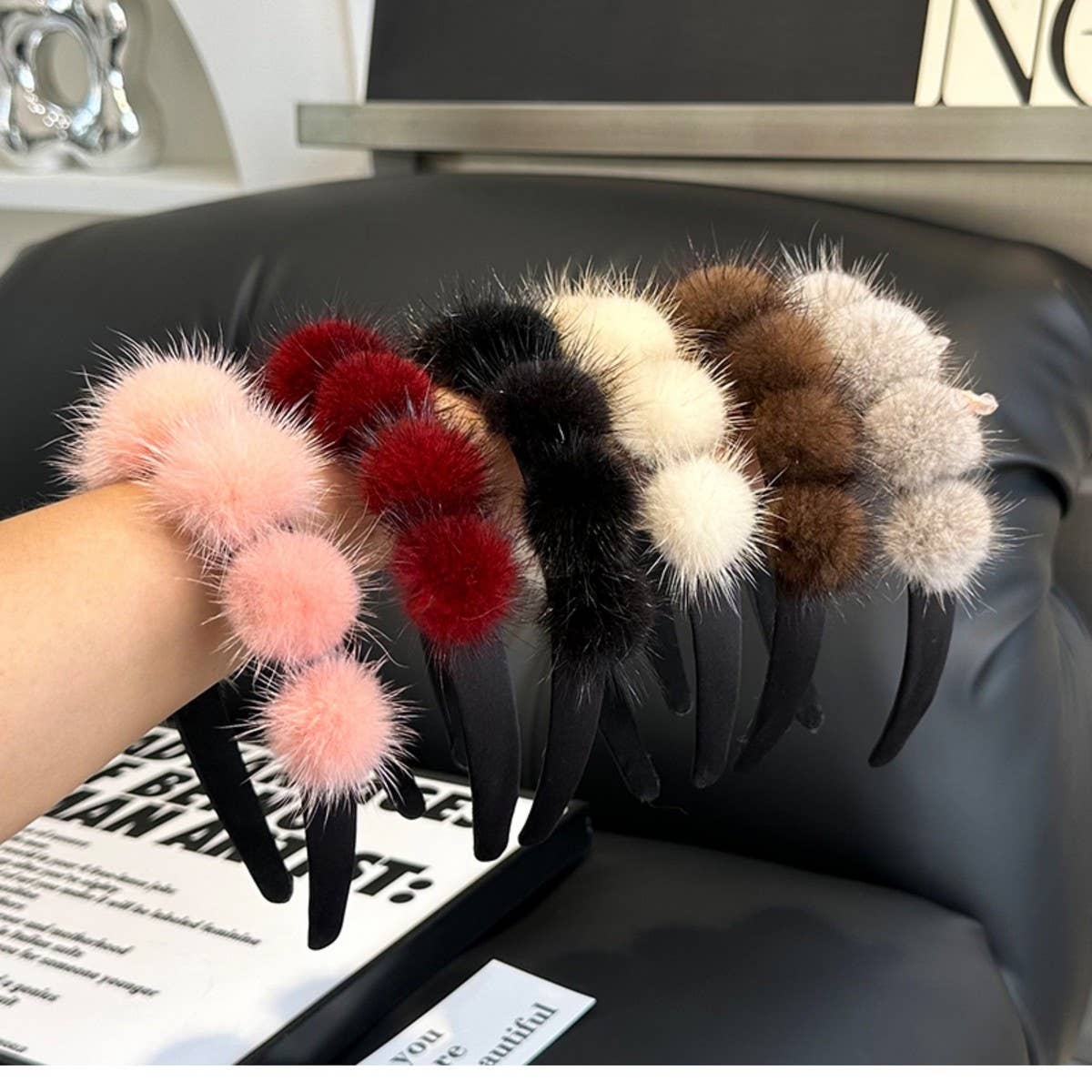 CUTE REAL MINK FUR BALL HEADBAND FUR HEADDRESS