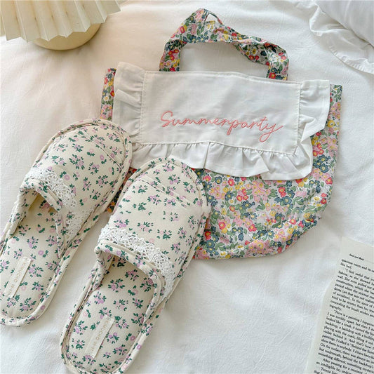 WOMEN'S SMALL FLORAL LACE THICK-SOLED SLIPPERS