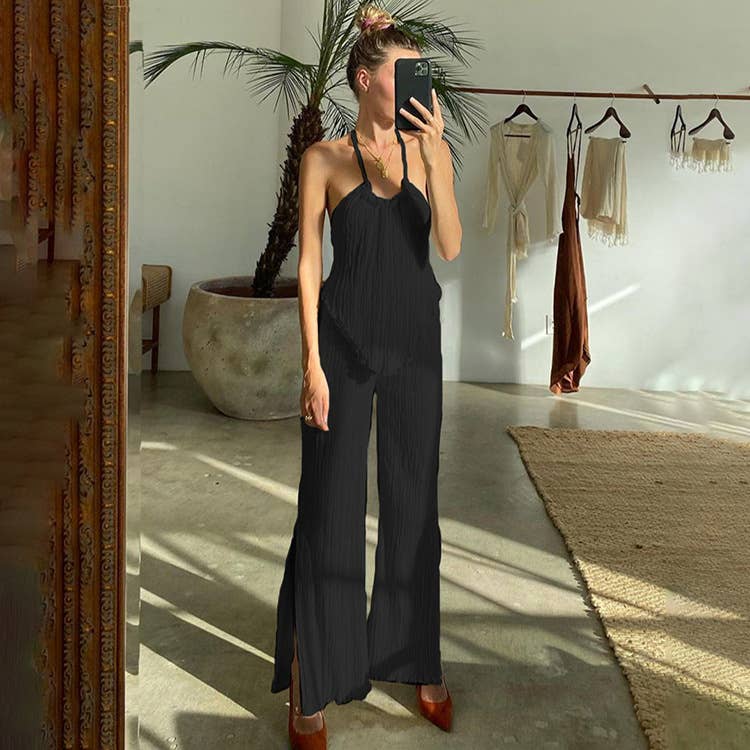 Slip pleated slim-fit mini fragrance suit