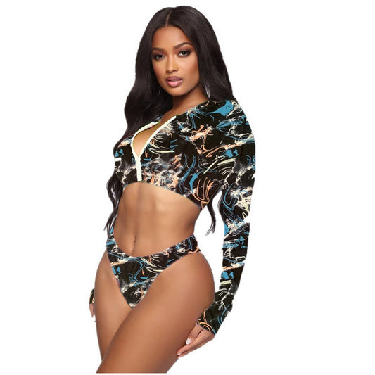 Womens Tie-Dye Bikini Set - Long Sleeve Swimsuit