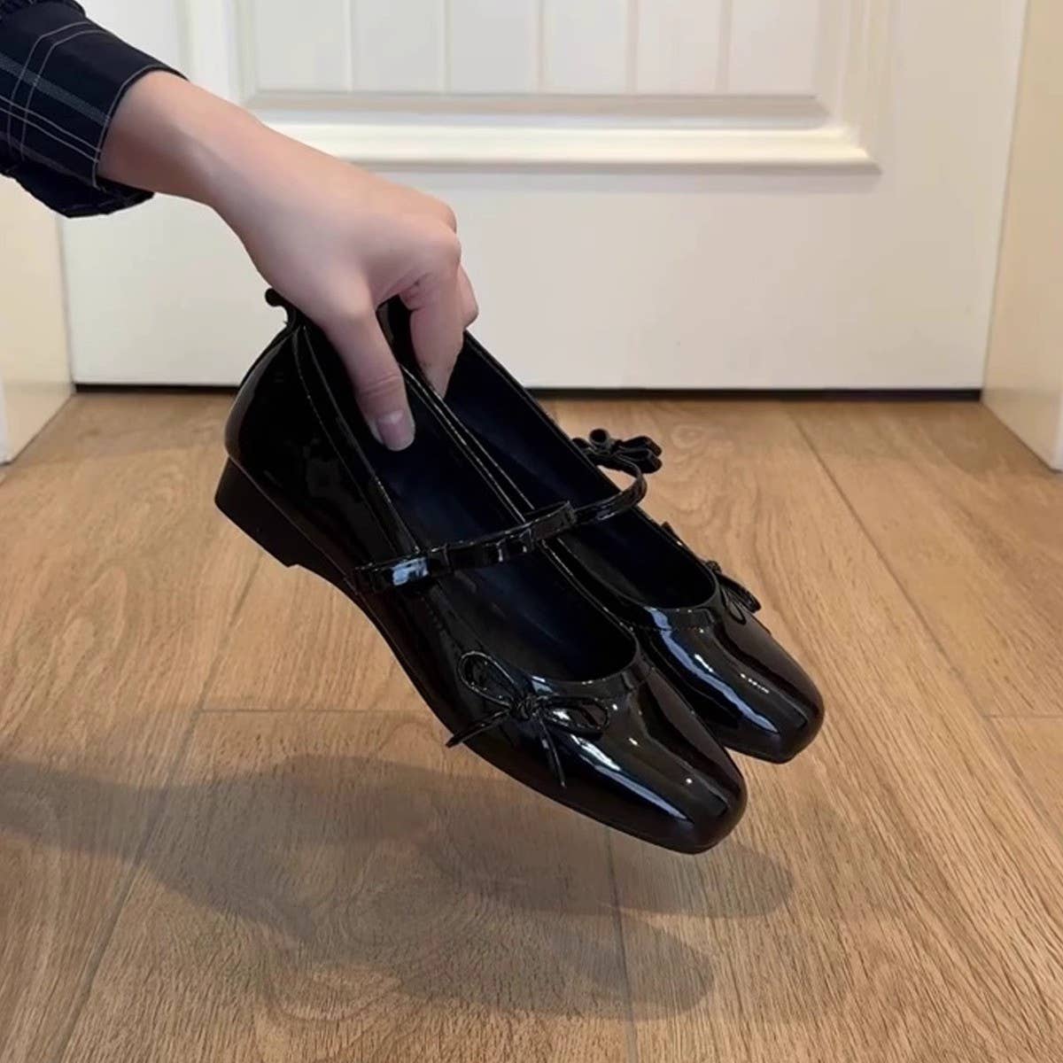 Silver Leather Mary Janes with Bow Strap