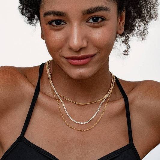 STACKED THREE-LAYER DIAMOND CHAIN NECKLACE_CWMM3644