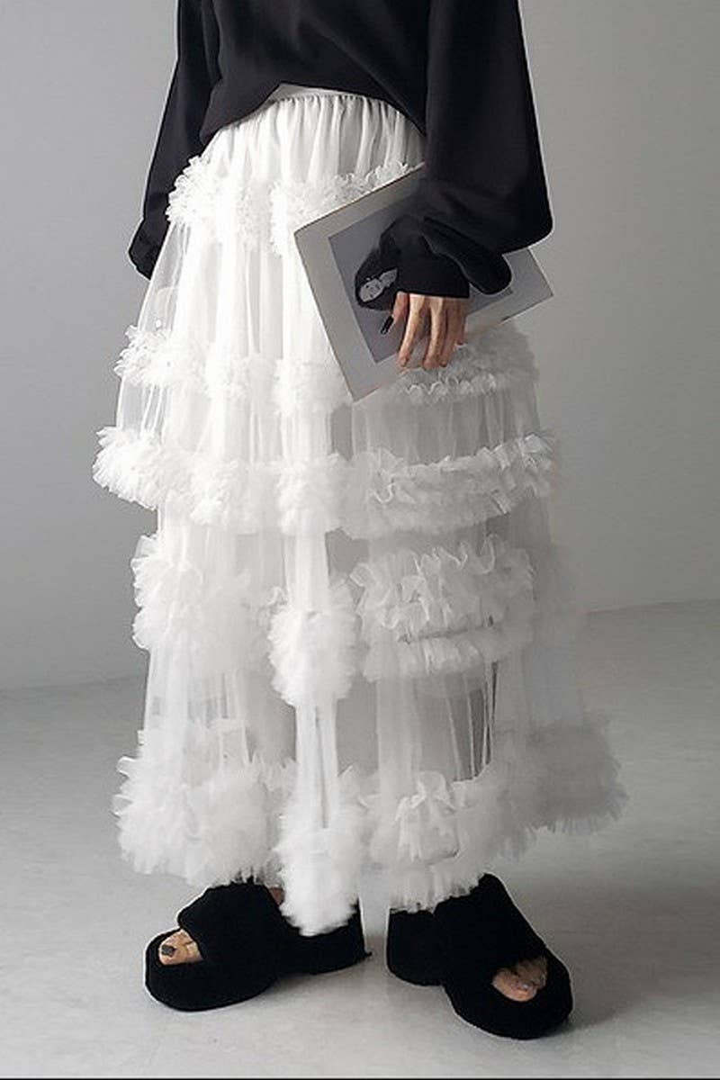 CWBLS00713_SPRING SUMMER LAYERED MESH A-LINE SKIRT