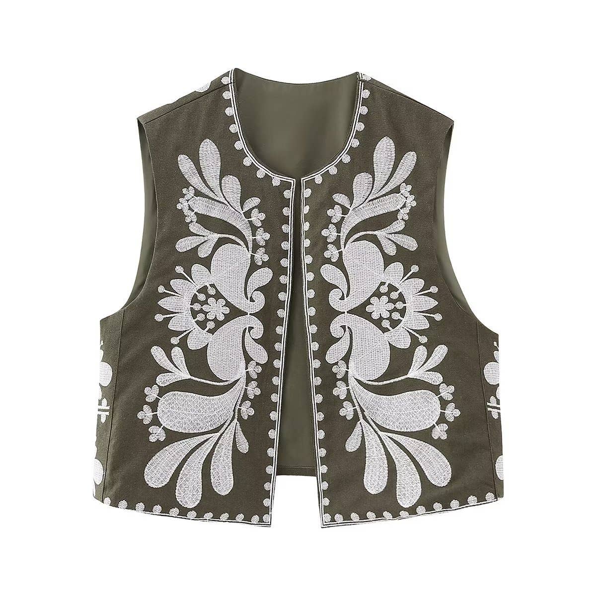 Sleeveless ethnic-style embroidered vest