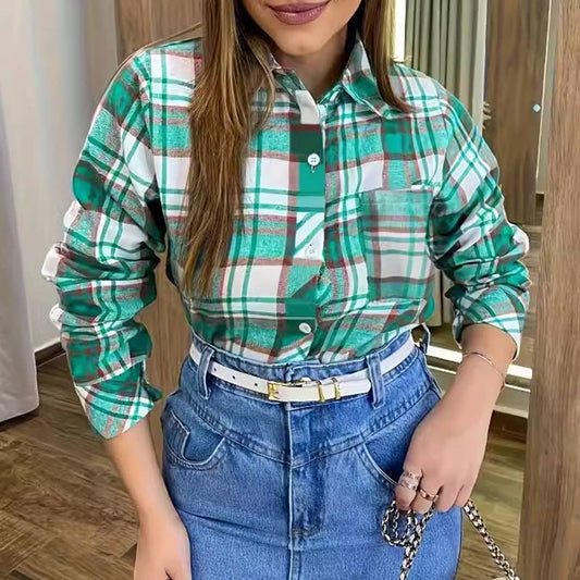 BAGGY LONG-SLEEVED LAPEL BUTTON-DOWN SHIRT