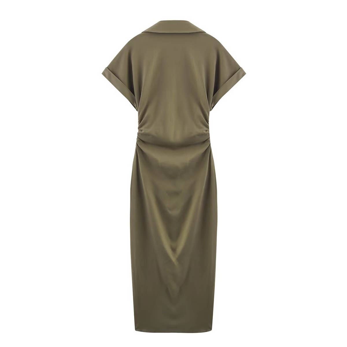 Linen Collared Short Sleeve Midi Dress for Women