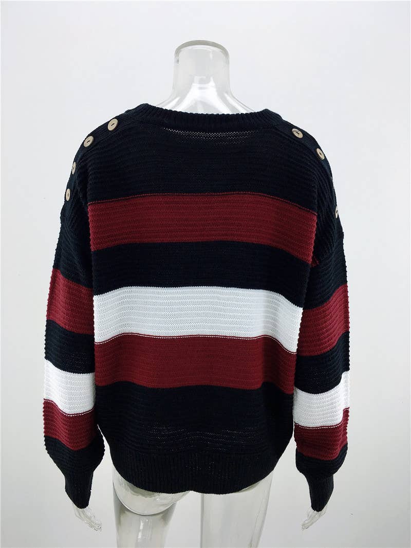 INTERCOLOR PATCHWORK PULLOVER LOOSE SWEATER