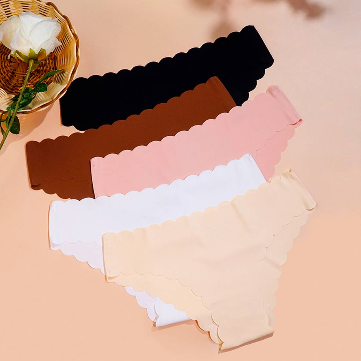 WOMEN MID-WAIST WAVY LACE ICE SILK PANTIES