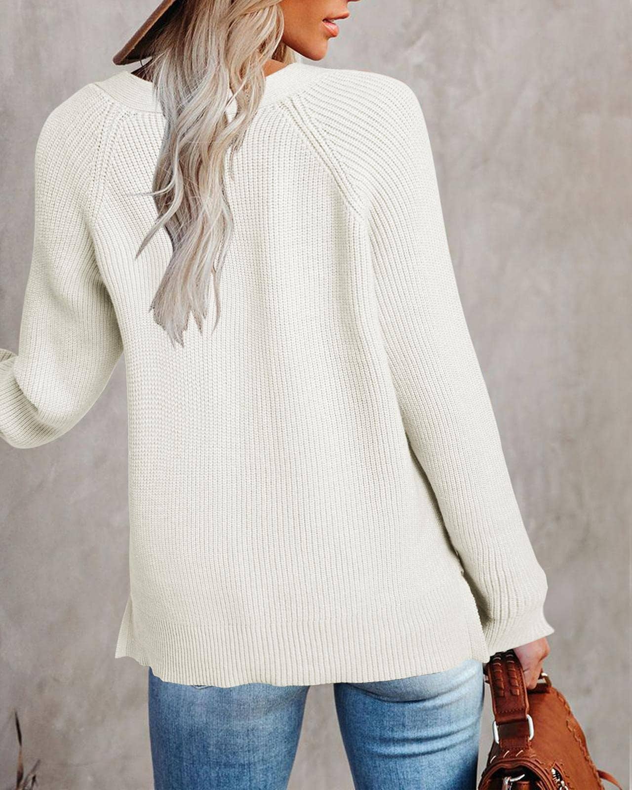 KNIT PULLOVER V-NECK SINGLE BREASTED SWEATER