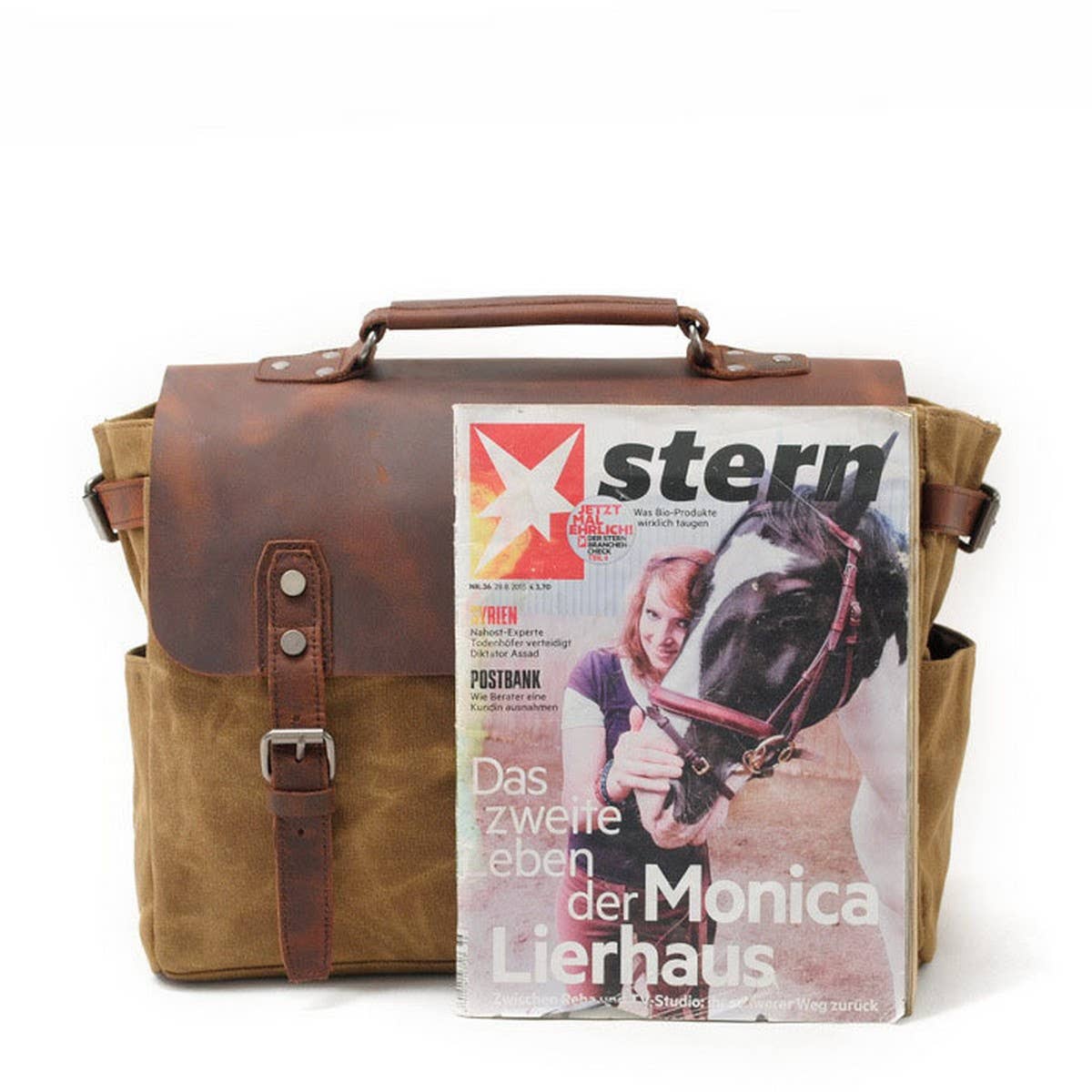 Men's Retro Waxed Canvas Leather Messenger Bag_CWAB5559