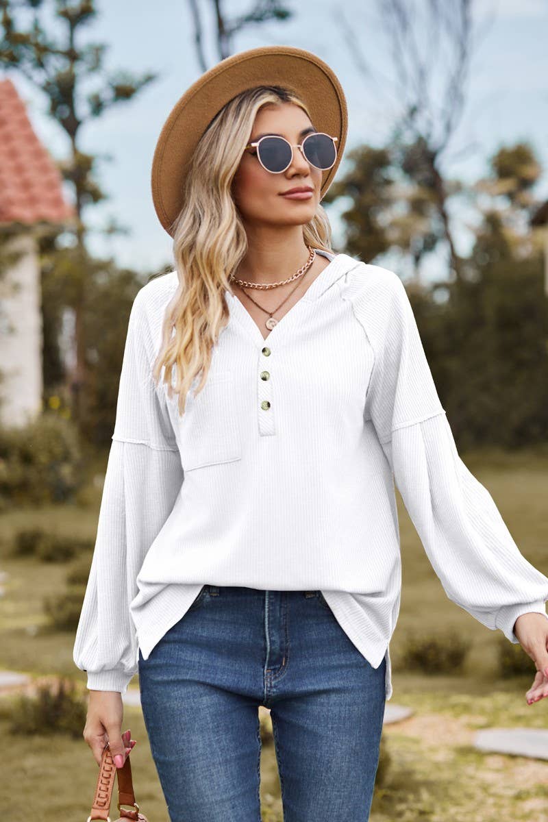 CWOHOL1095_NEW HOODED BUTTON LOOSE LONG-SLEEVED SWEATSHIRT