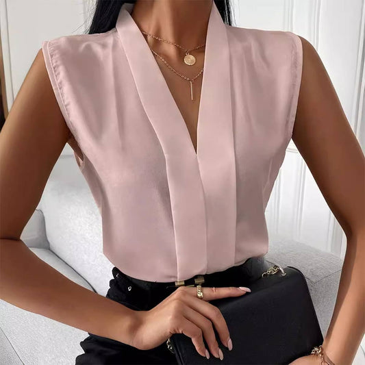 V-NECK CHIFFON SLEEVELESS SHIRT
