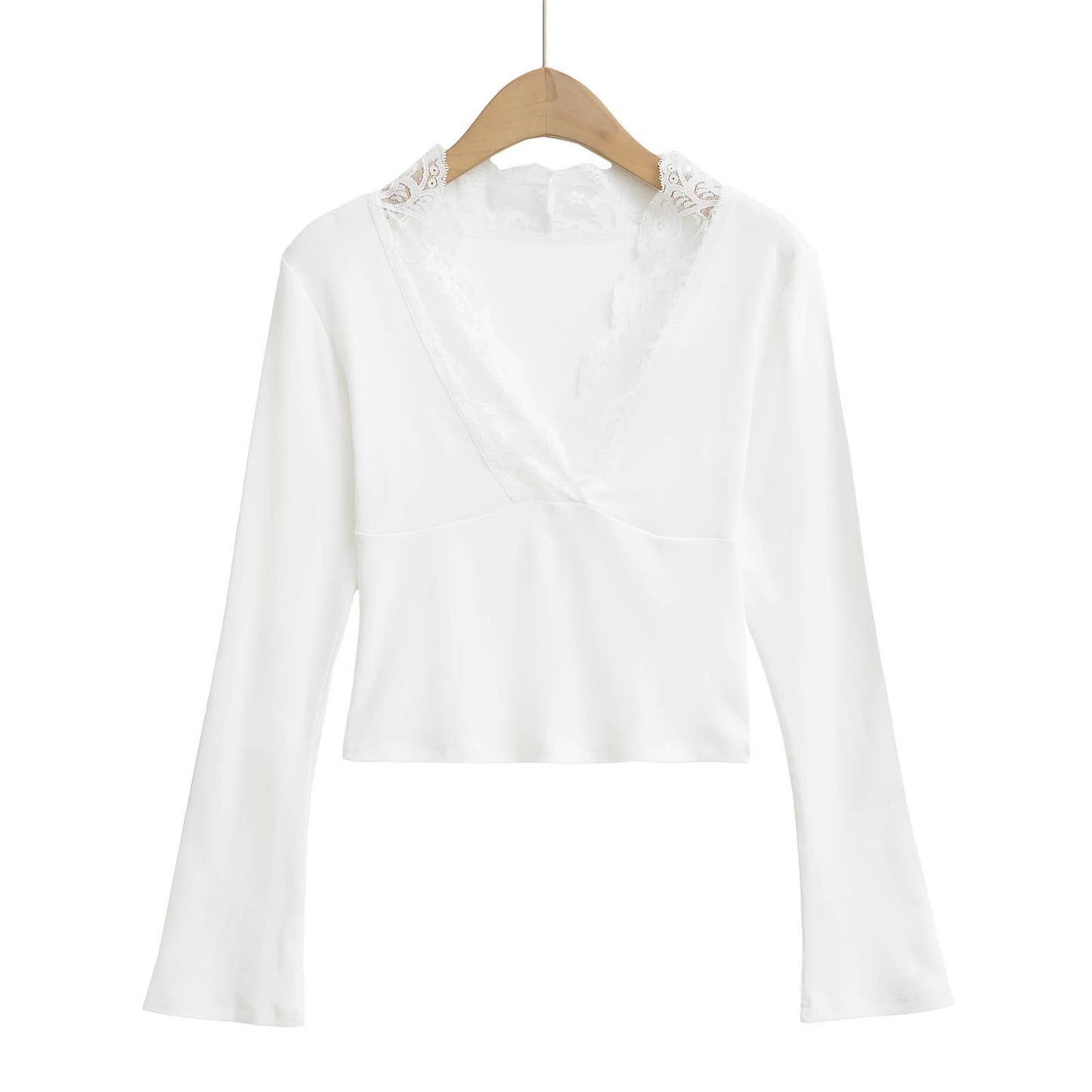 SPICE GIRLS DEEP V-NECK LACE PATCHWORK T-SHIRT