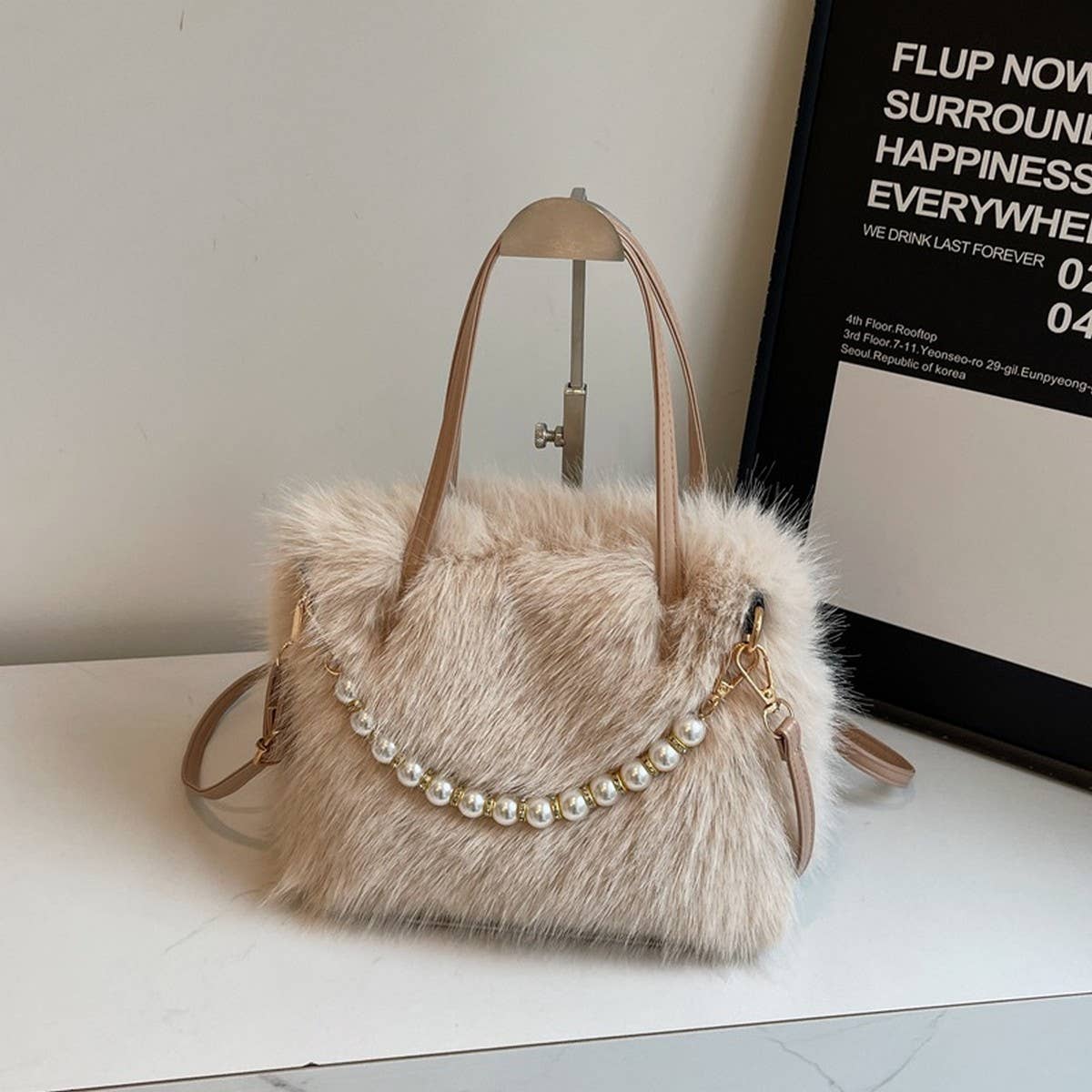 WINTER FASHION PEARL SMALL SQUARE BAG PLUSH BAG_CWAB3964