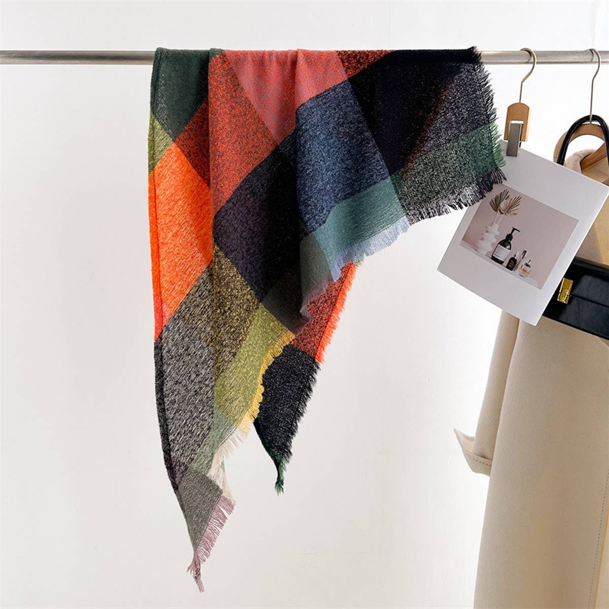 Colorful Plaid Tassel Scarf for Fall Winter