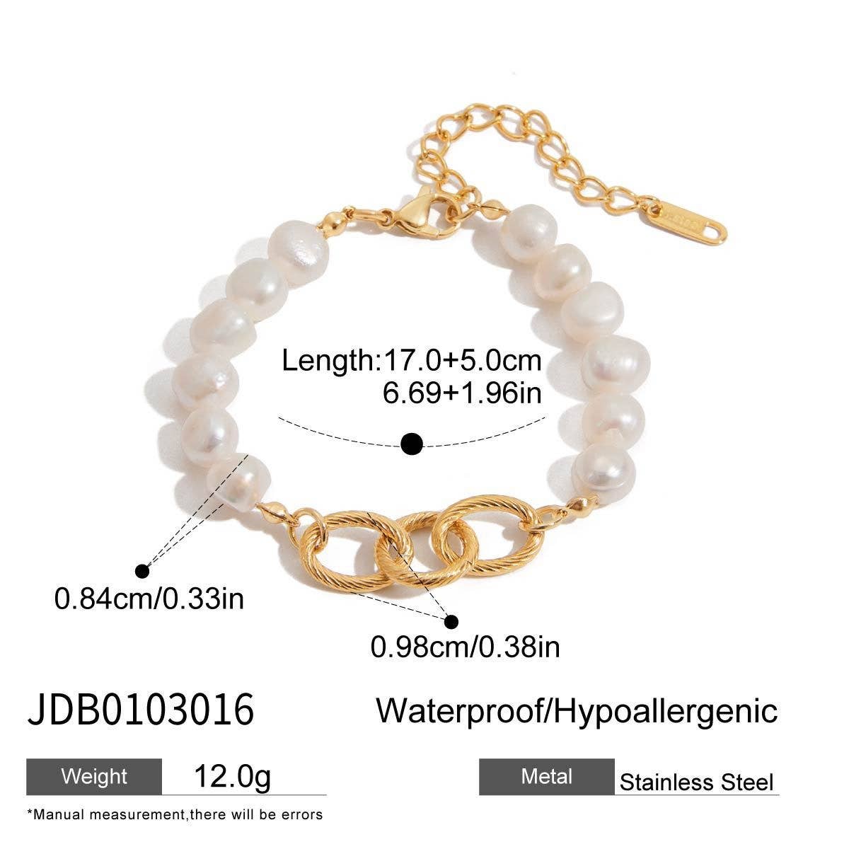 Luxury Pearl Bracelet, 18K Gold Stainless Steel