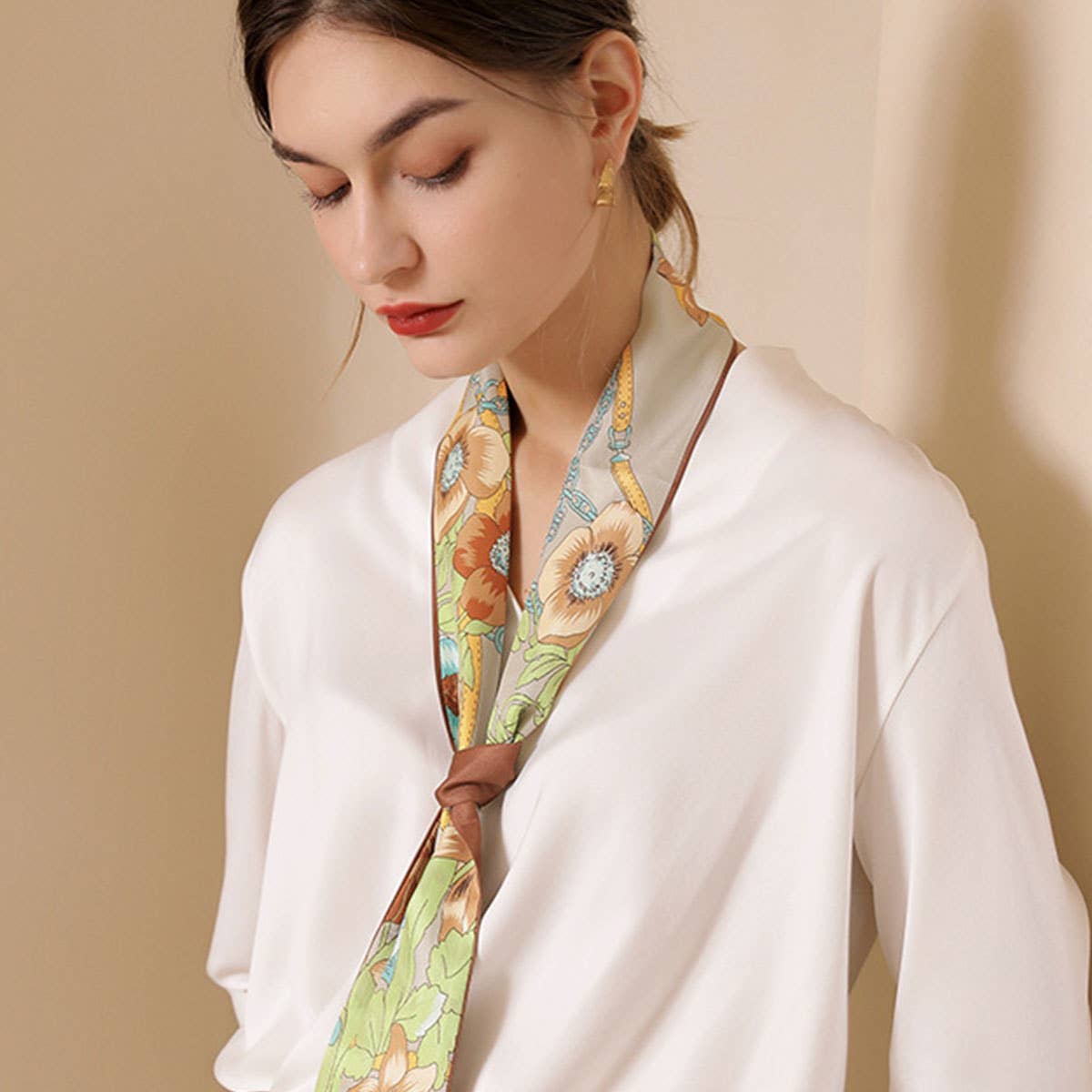 Floral Twilly Scarf for Hair & Bag, Satin Silk
