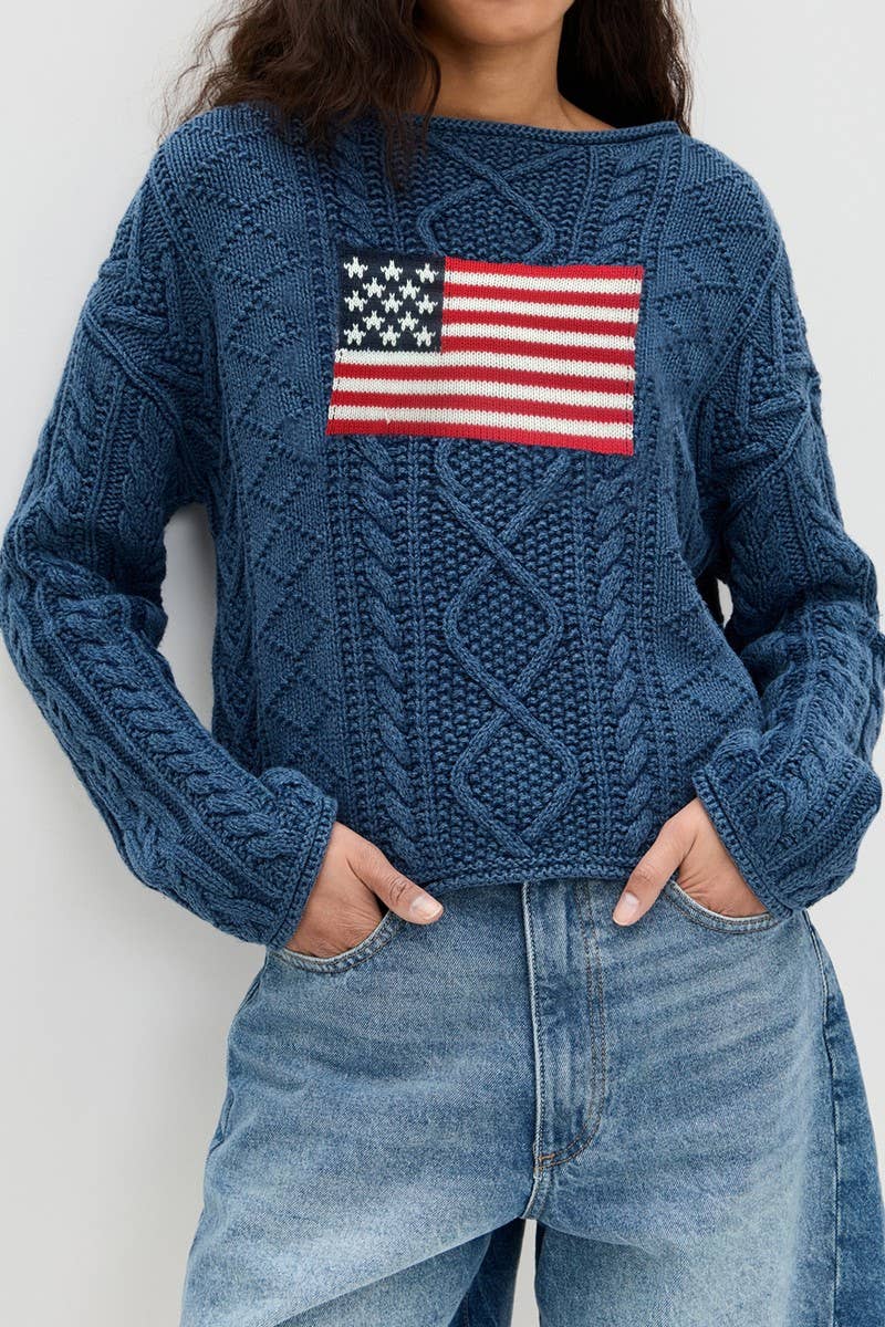 CWOSWL07060_AMERICAN FLAG PULLOVER LONG-SLEEVED KNIT SWEATER
