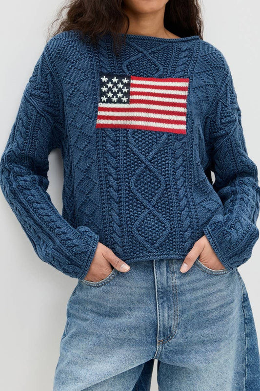 CWOSWL07060_AMERICAN FLAG PULLOVER LONG-SLEEVED KNIT SWEATER