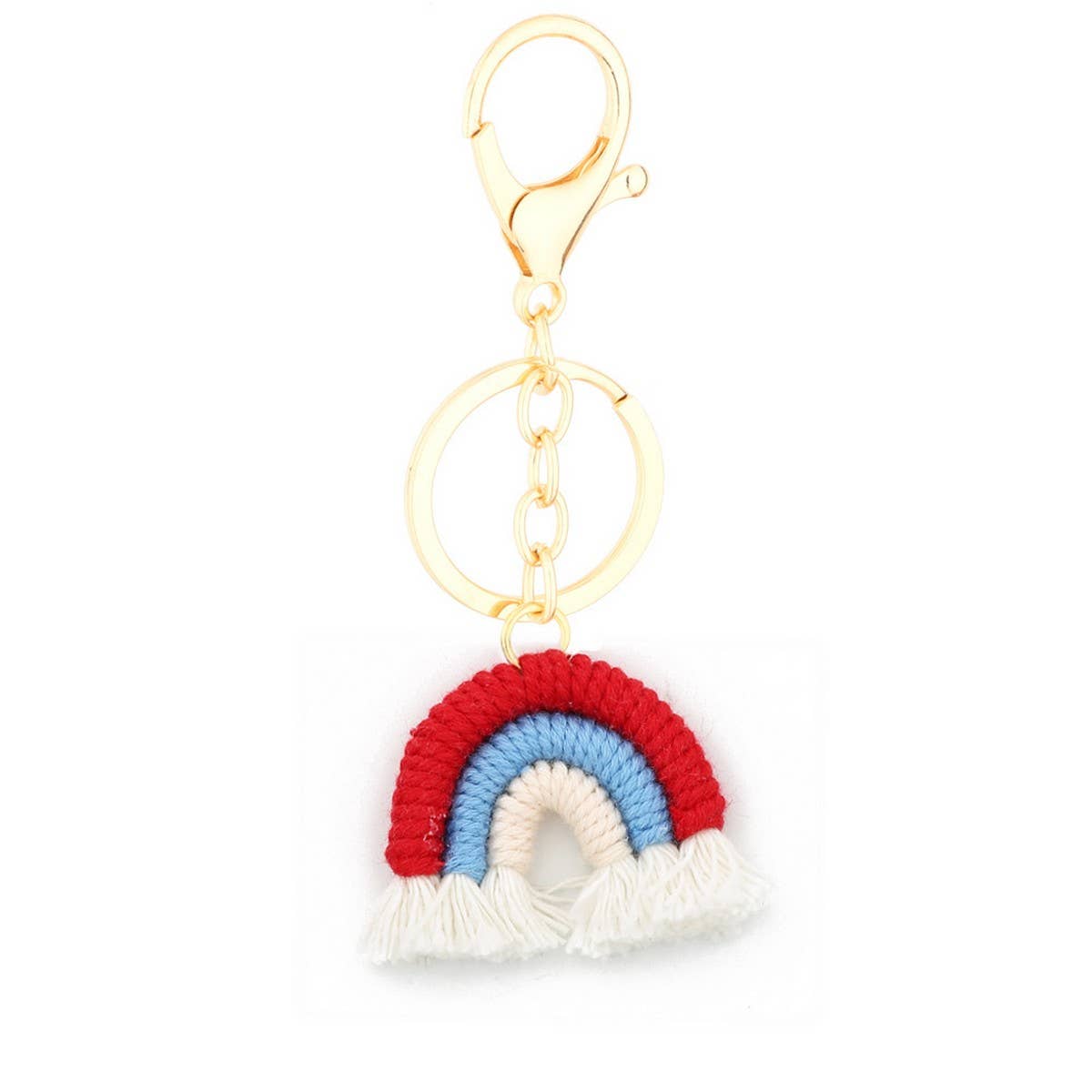 Handmade Cotton Keychain 3.8cm Rainbow Boho Pendant_CWAB5072