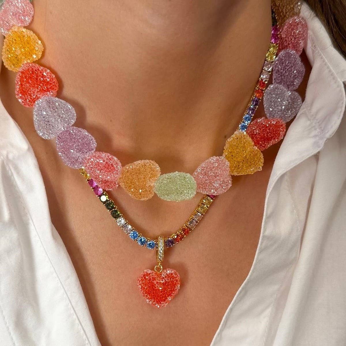Candy Heart Resin Necklace ??Cute & Colorful Chic_CWMM6958