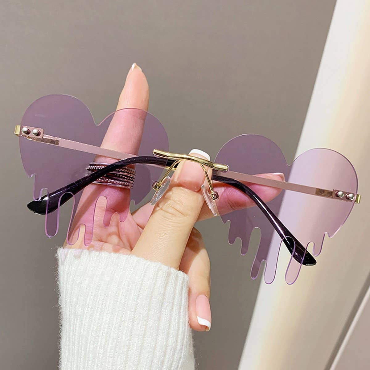 WATER DROPS HEART TEARS FRAMELESS CUT EDGE GLASSES