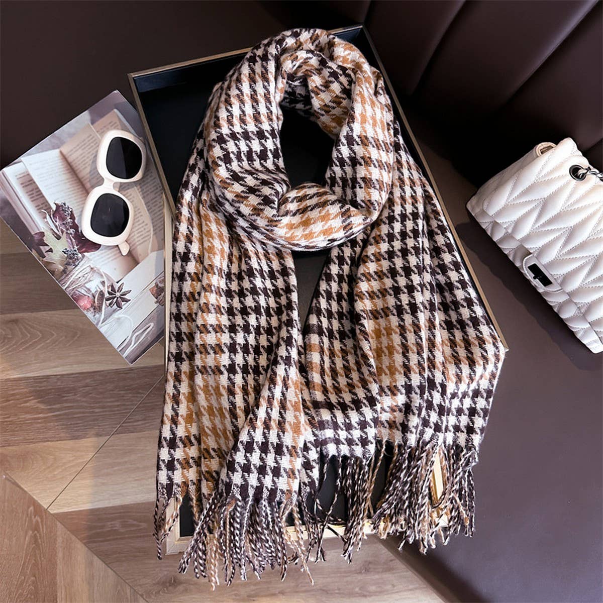 Woven Plaid Fringe Shawl Wrap for Fall Winter_CWASC2752