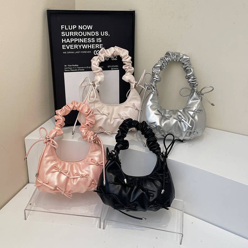 Fashionable pleated bow crossbody bag