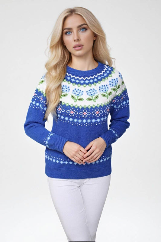 CWOSWL07593_HOLIDAY CHRISTMAS NEW YEAR PRINT SWEATER