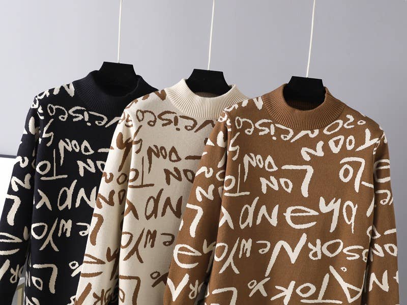 KNIT PULLOVER ALPHABET GRAFFITI WOOLEN DRESS