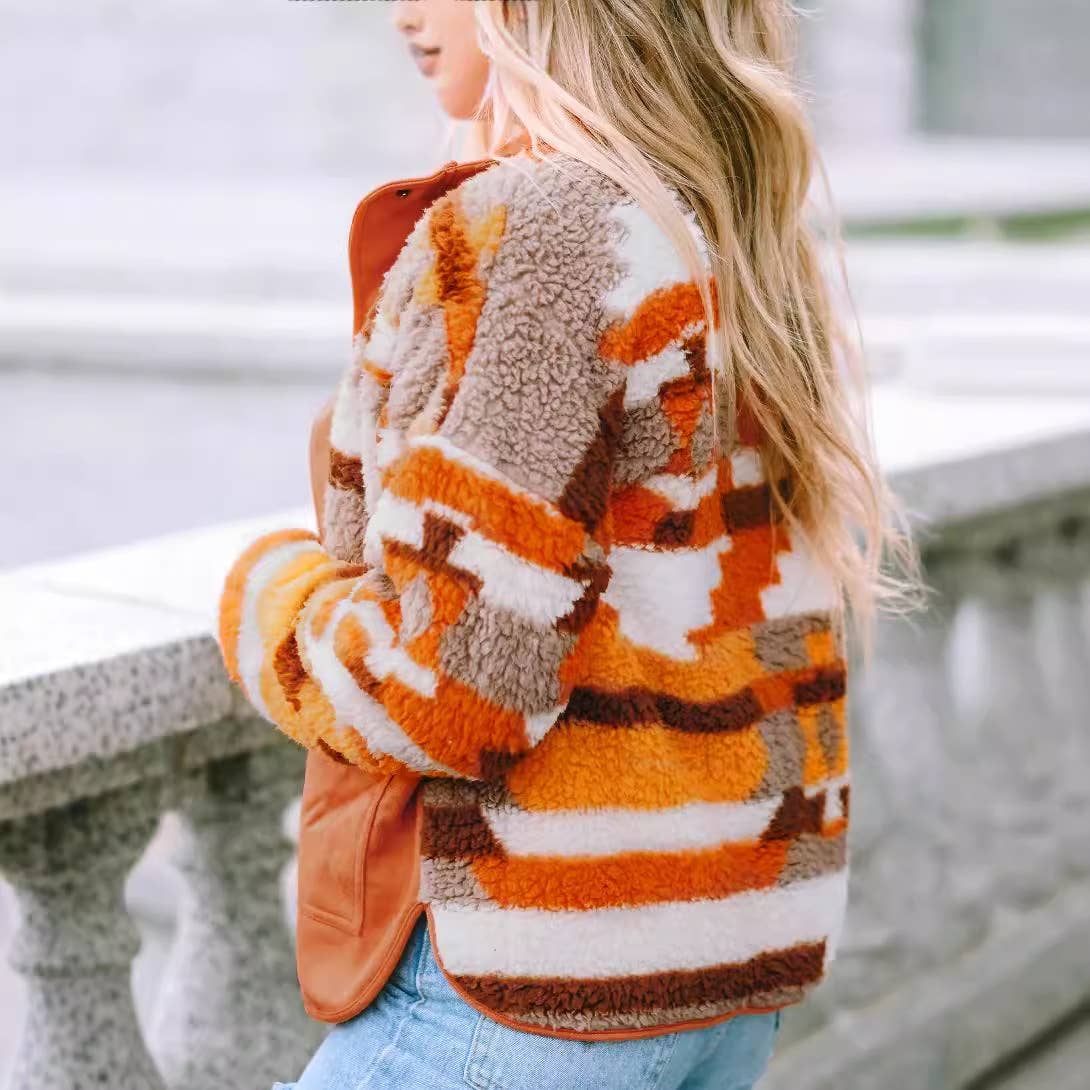 LEATHER FLEECE PATCHWORK BREASTED CARDIGAN