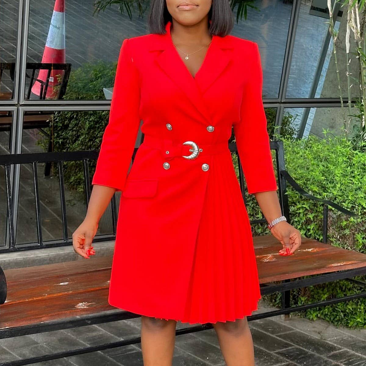 HIGH WAIST FASHIONABLE WAIST MID-LENGTH SUIT DRESS