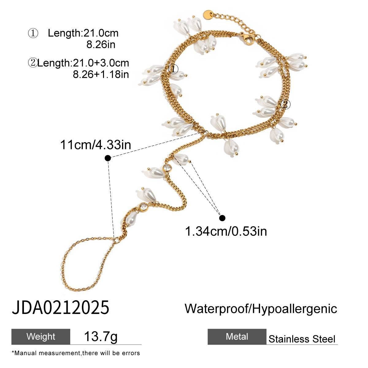 Trendy 18K Gold Zircon Pearl Double Layer Anklet